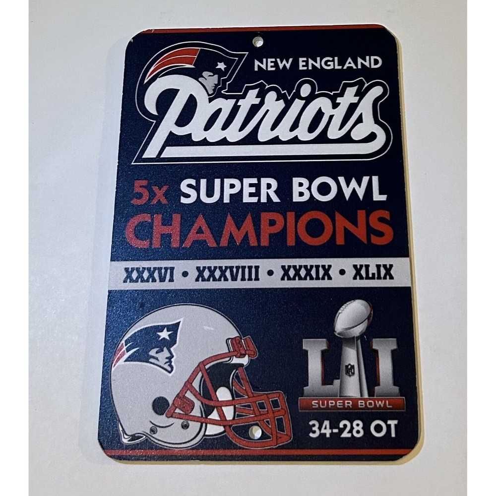 New England Patriots Wall Sign Bar Man Cave 5x Super Bowl Champs NFL